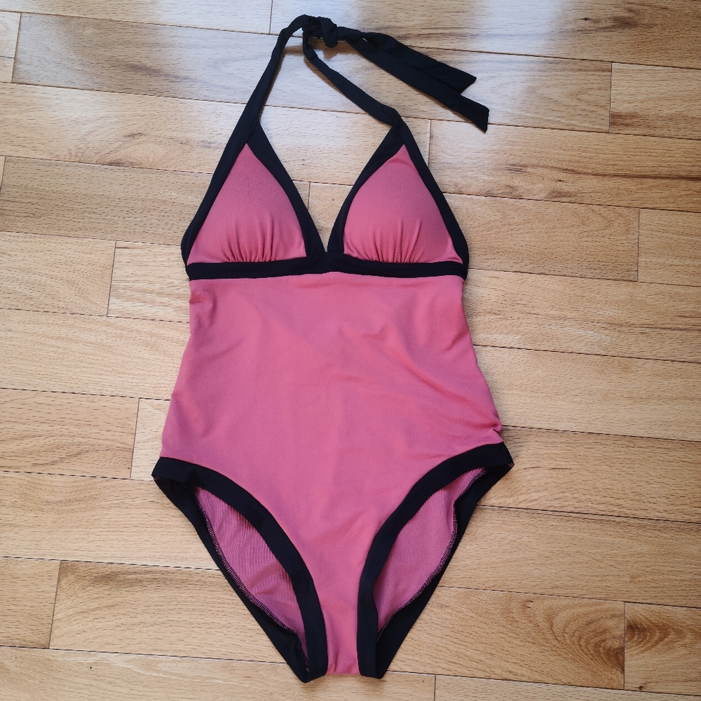 Rust and Black One Piece Swimsuit, Size Small